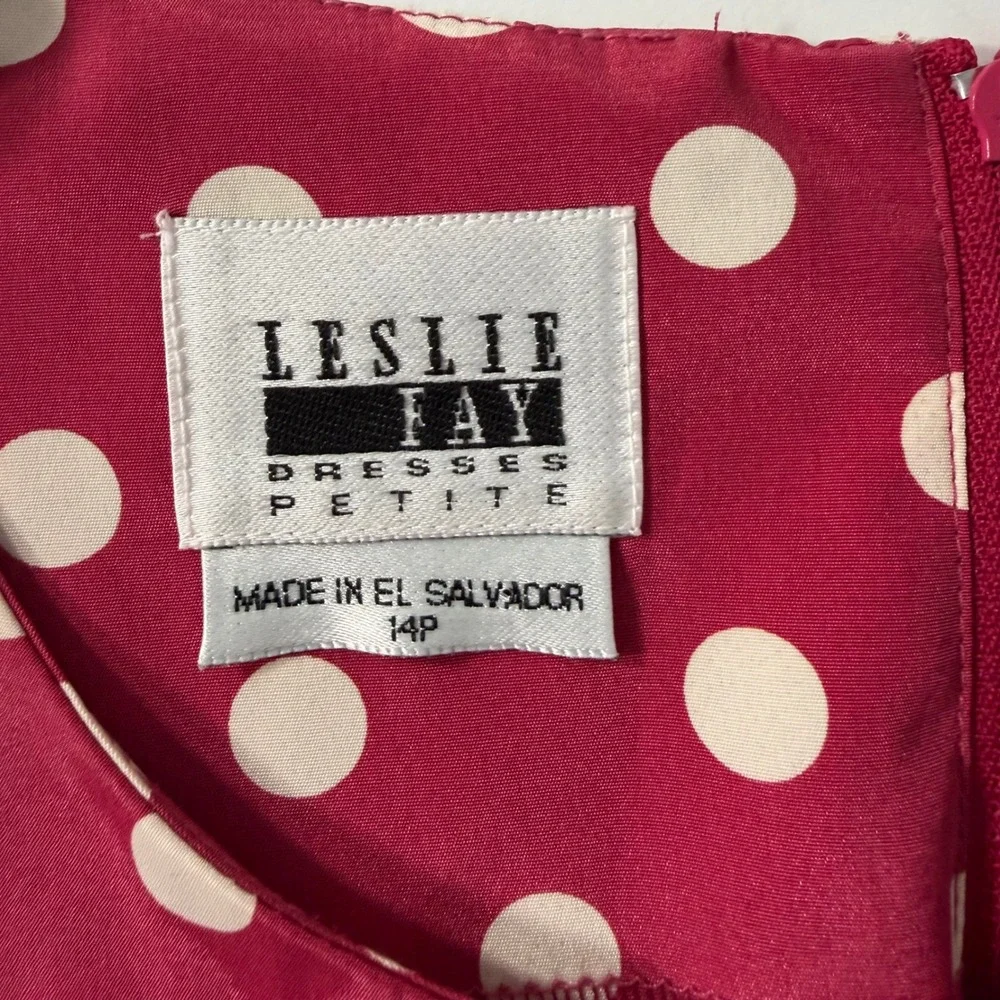 Leslie‎ Fay Vintage Polka Dot Dress and Jacket Set Raspberry Pink Womens 14P